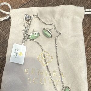 Kendra Scott Silver Necklace with Green Stones